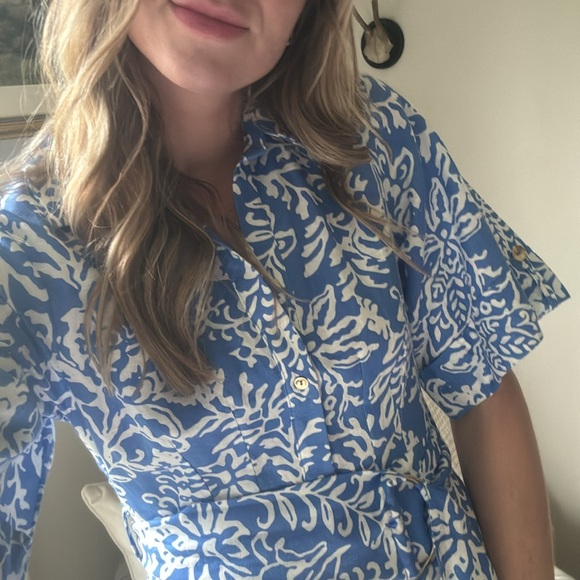 NWT Zara Blue and White Floral Linen Blend Dress - Picture 6 of 9